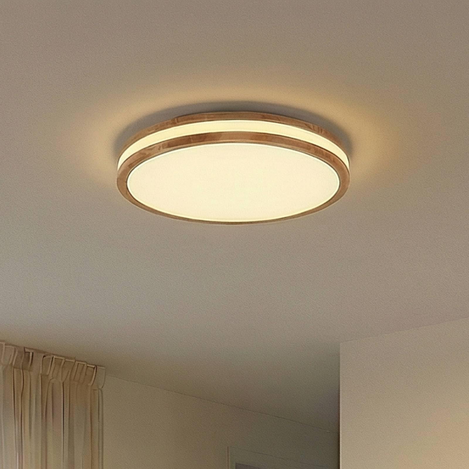 Lindby LED Deckenlampe Holz Ø49,5 cm, mit Fernbedienung dimmbar wechselbare Lichtfarbe 30W Wohnzimmerlampe Deckenleuchte Esszimmer