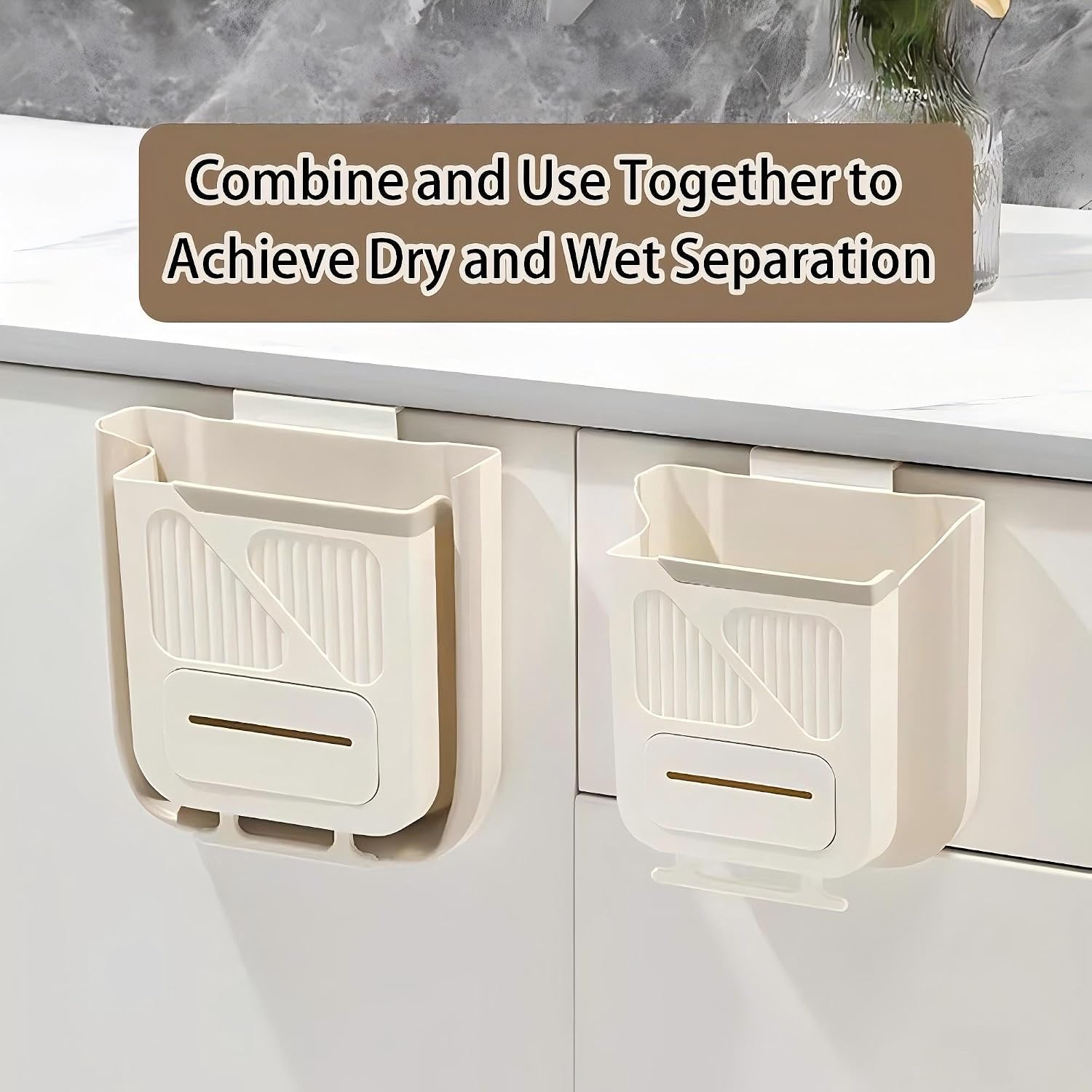 Hanging Trash Can for Kitchen Cabinet Door with 120 Garbage Bags, 1.6 Gallon Collapsible Trash Bin for Under Sink, Bathroom, Car, RV, Office (SmallGrey)