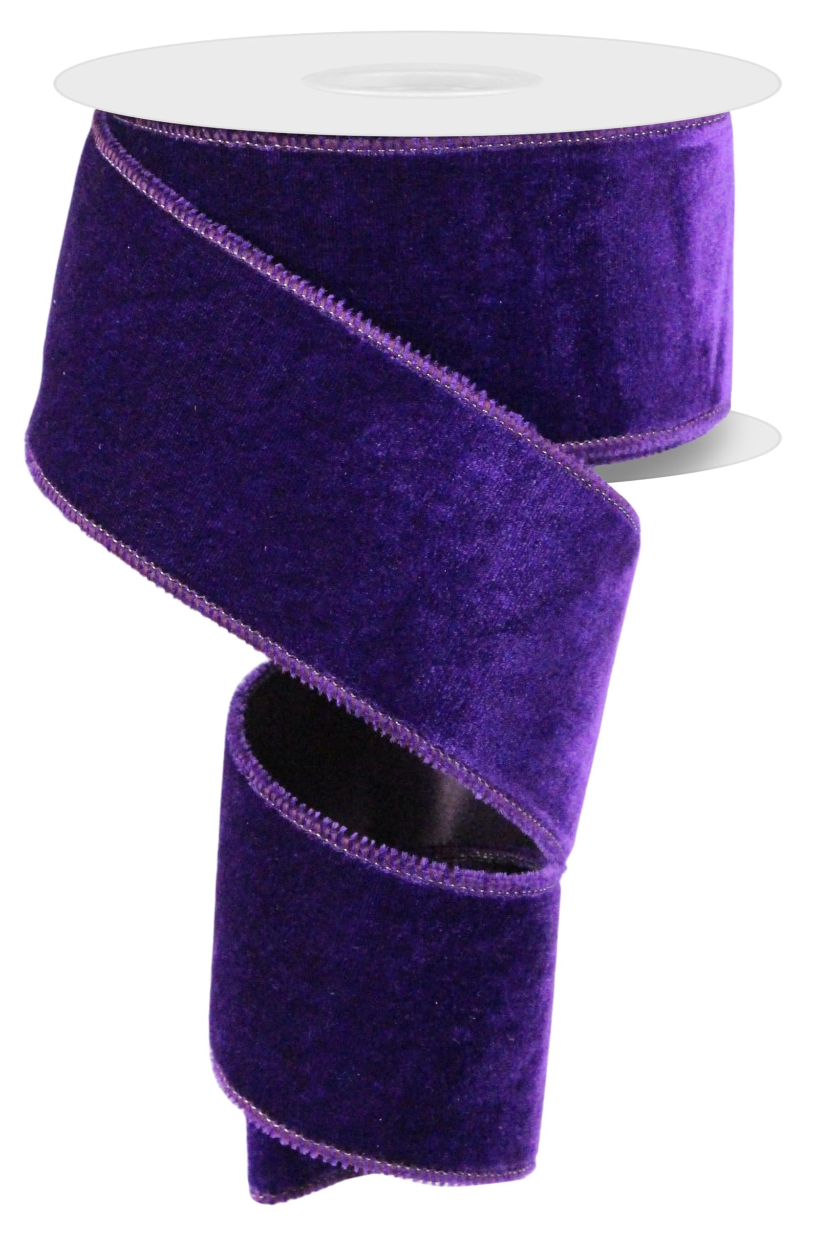 Two Sided Velvet and Satin Deluxe Double Faced Wired Ribbon for Christmas and Everyday Crafts, Wreaths, Bows, and Decorations (Purple, 2.5" x 10 Yards