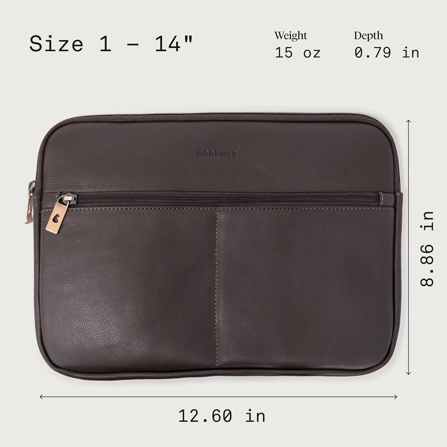 Nordweg Workplace Leather Laptop Case NW107 – Premium Leather Laptop Sleeve with Padded Protection & Zippered Front Pockets