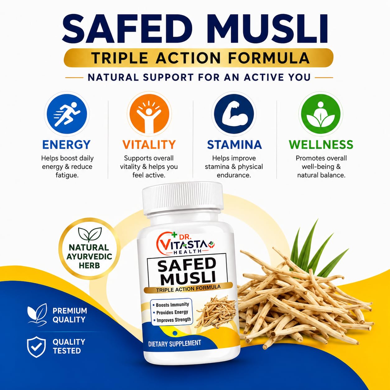 Dr Vitasta Safed Musli Capsules | Chlorophytum Borivilianum Extract 100mg per Capsule | Single Herb Ayurvedic Supplement | 30 Capsules — Amazon image 3