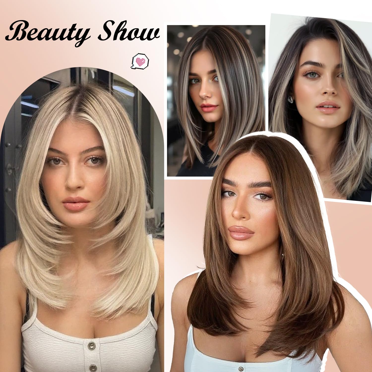 NOBLE 13x3 Pre-Cut Lace Front Layered Bob Wig 14inch OmbreBrown with Blonde Highlights Bob Wigs Heat Resistant Synthetic Hair