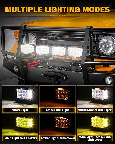 Miniatura 3 de Auxbeam Serie V-MAX 204W Luces LED de Conducción en Pod, Luz de Proyección Rectangular de 7 Pulgadas para Todo Terreno con DRL Ámbar y Luz Trasera,