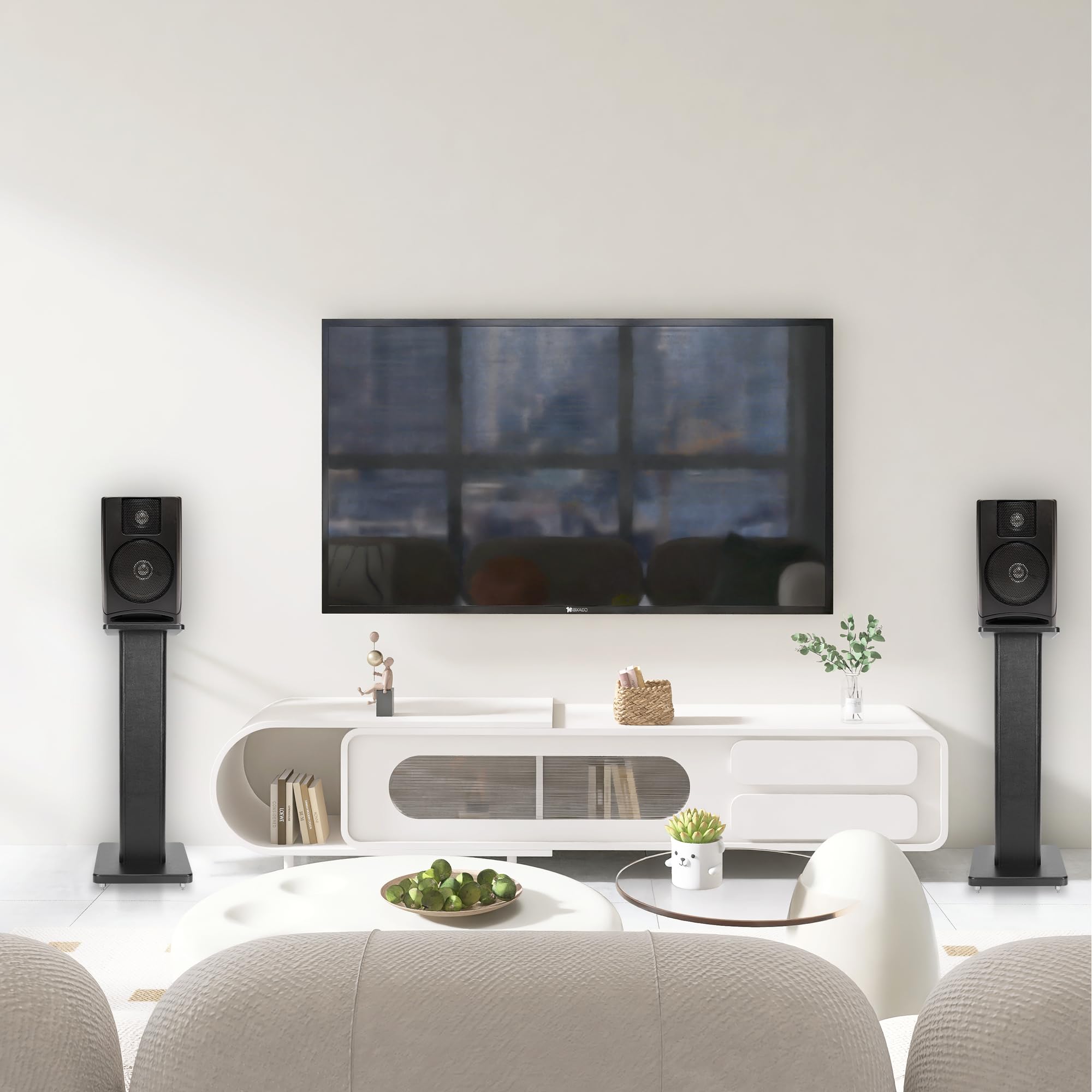 Coppia di supporti universali per altoparlanti con venature del legno da 60 cm, resistenti e surround, per home theater, con funzione di sintonizzazione con riempimento a sabbia, nero