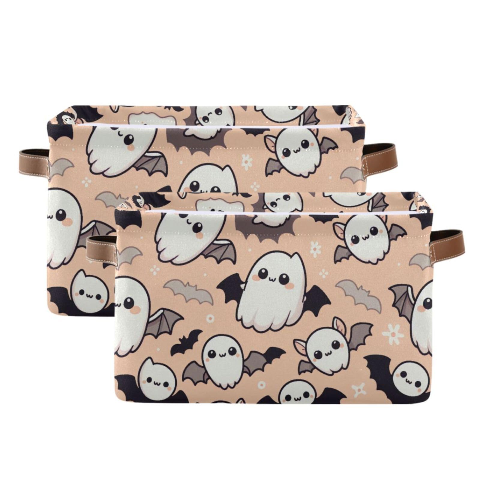 PaChyLuu Cute Ghosts Storage Basket Bin Canvas Fabric Organizer Toys Basket with Handles for Home Office Nursery, Clothes, Gifts, 2 Pcs