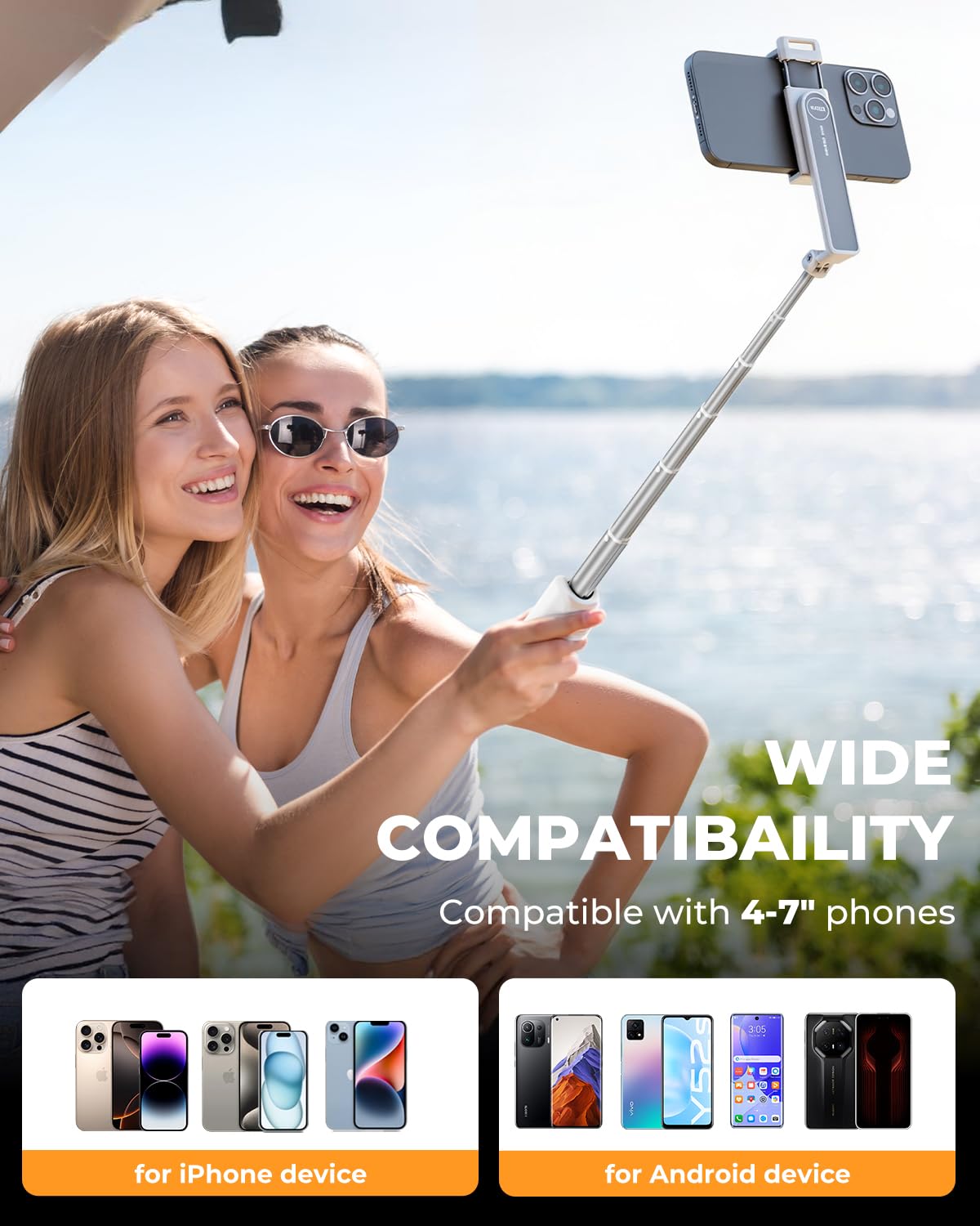 Treppiede per selfie, treppiede pieghevole per telefono, per iPhone/Android, telecomando wireless, portatile, formato tascabile, per fotografia, registrazione video, streaming