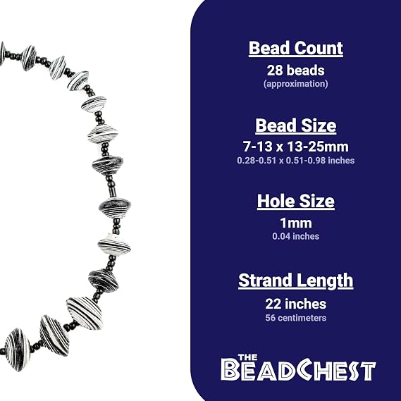 Recycled Paper Bead Necklace from Uganda - Fair Trade African Woman's Jewelry - Necklace with Clasp (Black & White)