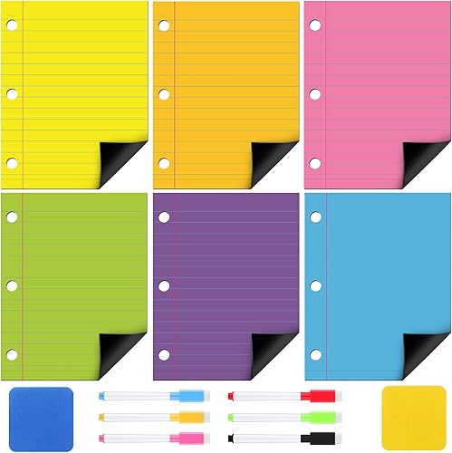 Crtiin Juego de sábanas magnéticas de 6 piezas para refrigerador de 8 x 10.5 pulgadas, colorido juego de sábanas magnéticas de borrado en seco con 6