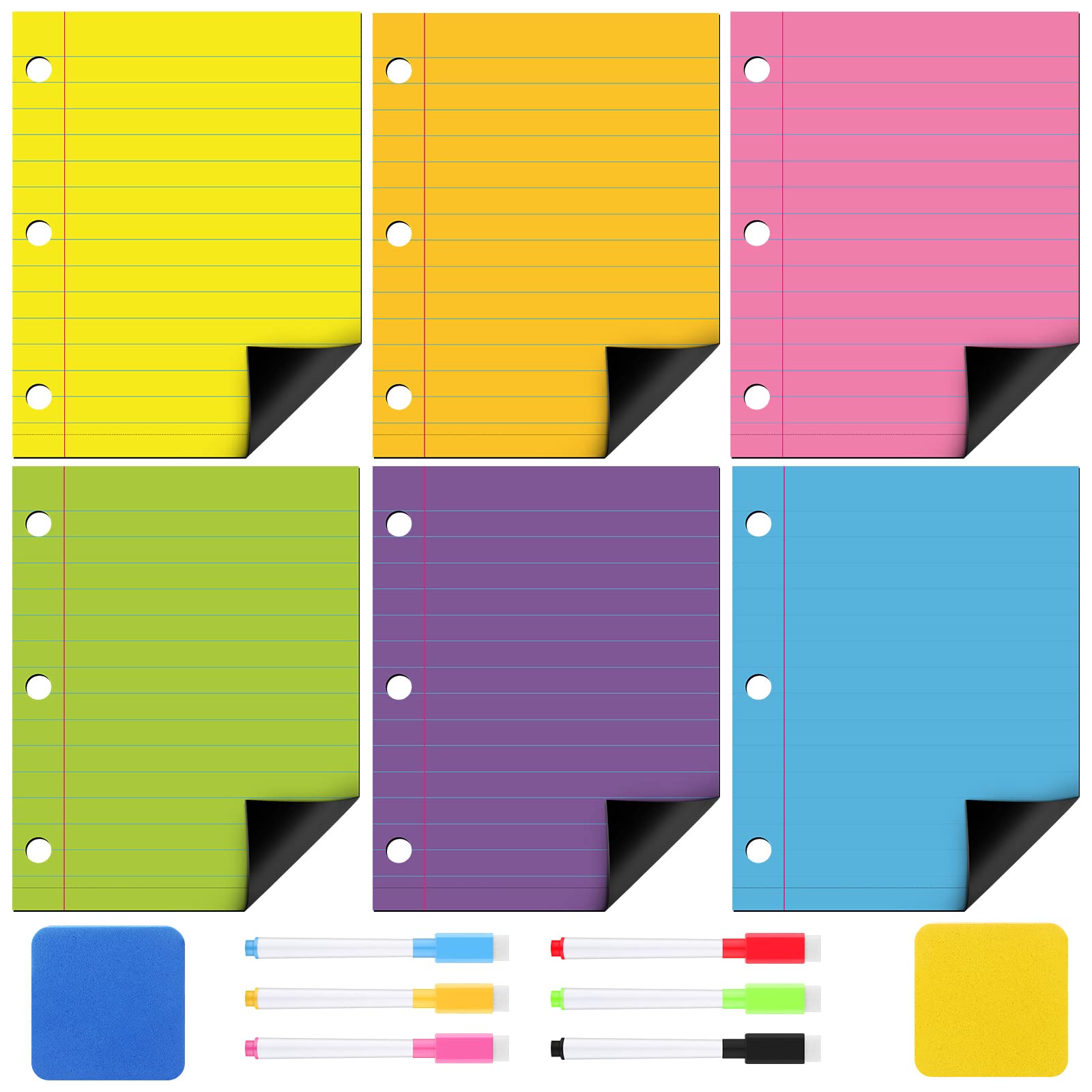 Crtiin 6 Pieces Magnetic to Do List for Fridge 8 x 10.5 Inch Colourful Dry Erase Magnetic Sheet Set with 6 Pieces Markers and 2 Pieces Dry Erase for
