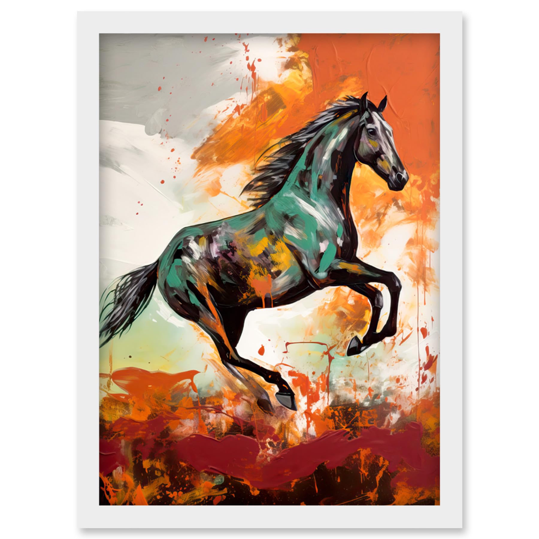 Artery8 Wild Horse Galloping Across a Barren Landscape Artwork Framed Wall Art Print A4