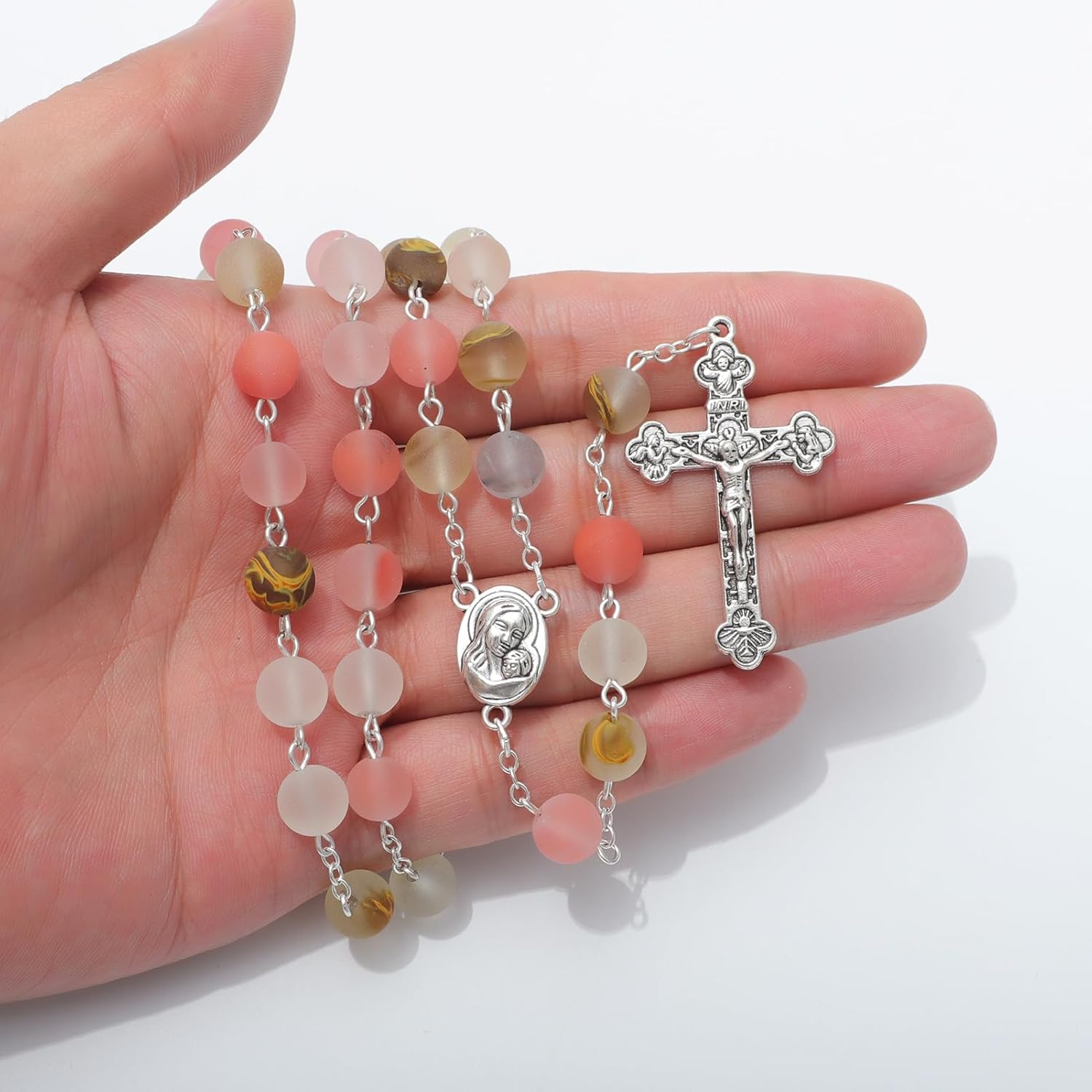 KOMI Gemstone Beads Rosary Catholic for Women 18K Gold Plated Rosaries Beads Necklace Christian Catholic Gifts - Image 3