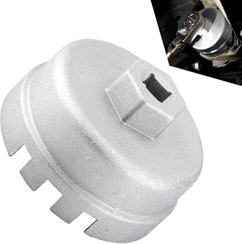 64.5mm 14 Flutes Oil Filter Wrench Cap Removal Tool,Car Oil Filter Cap Wrench,Fuel Filter Removal Socket Tool,Heavy Duty Oil Filter Spanner for Toyota Lexus RAV4 2.5 L to 5.7 L Engines Sliver