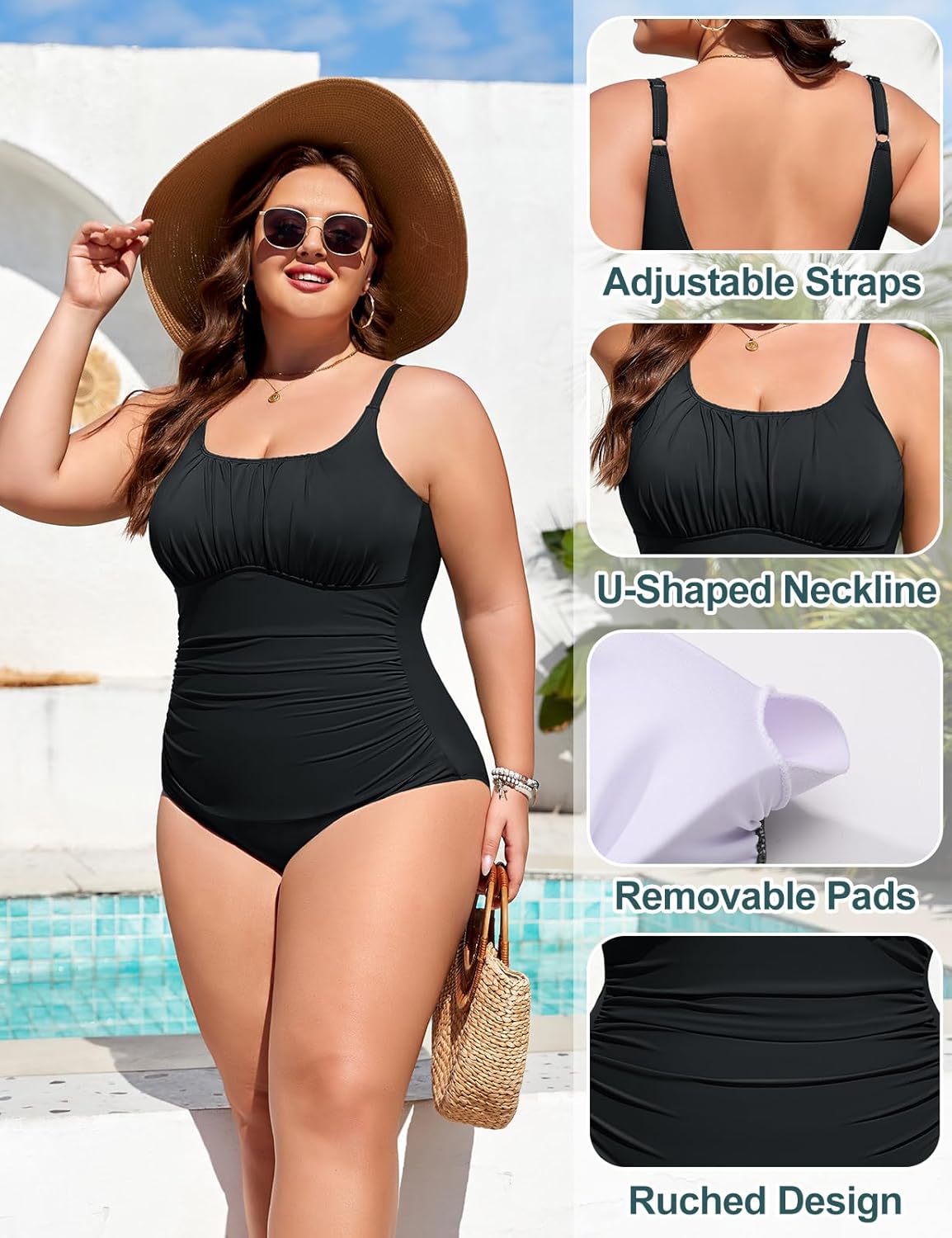 Plus Size Bathing Suit for Women Tummy Control Swimsuit One Piece Swimsuit Ruched Cute Swimsuits Vintage Swimwear 2026 - Image 4