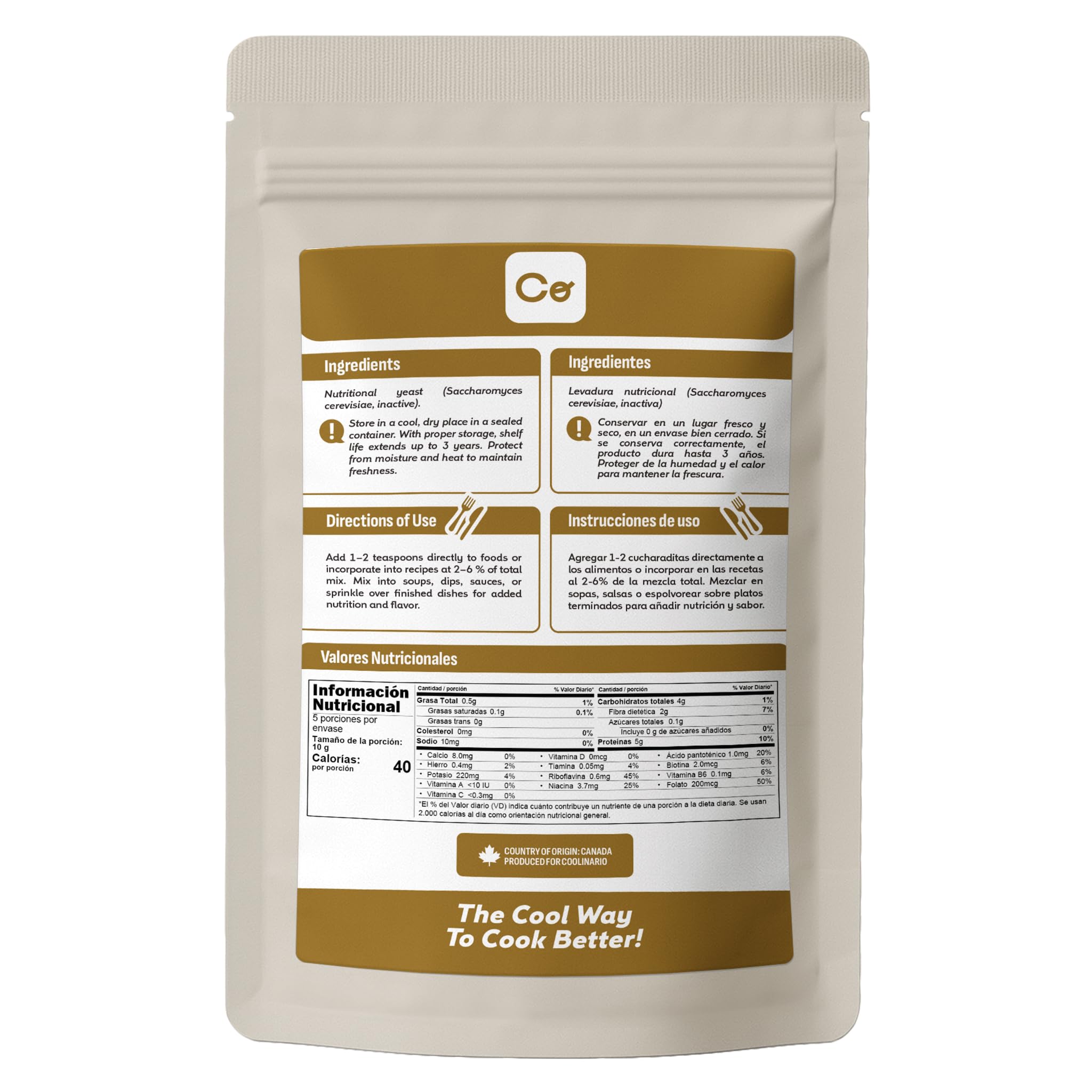 Coolinario Levadura Nutricional No Fortificada 56 g Condimento Vegano Alta Proteína Fibra Minerales