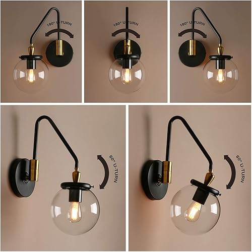 Miniatura 2 de Pathson Lámpara de pared industrial con brazo oscilante, lámpara de tocador de pared ajustable para baño, lámpara de pared cableada para mesita de