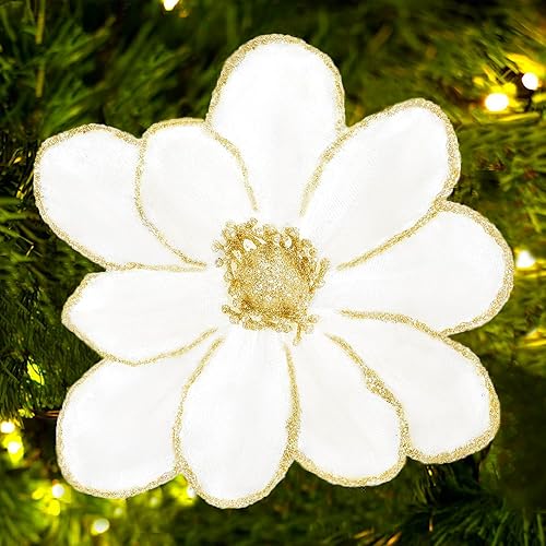 6 flores de Navidad con purpurina de 7 pulgadas, flores de Pascua de Navidad para decoración de árbol de Navidad, flores de pascua artificiales,