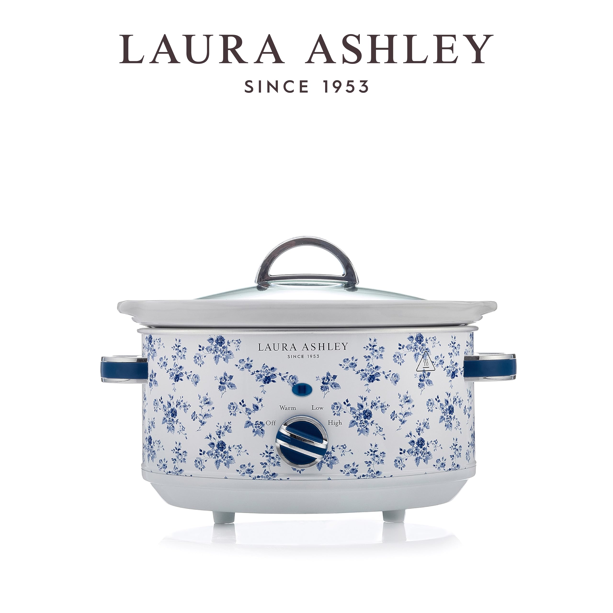 Laura Ashley Pentola Cottura Lenta 3,5 Litri con Stampa China Rose di VQ - Slow Cooker per 4 a 5 Persone, Economica in Energia, con 3 Impostazioni di Temperatura e Coperchio in Vetro Temperato