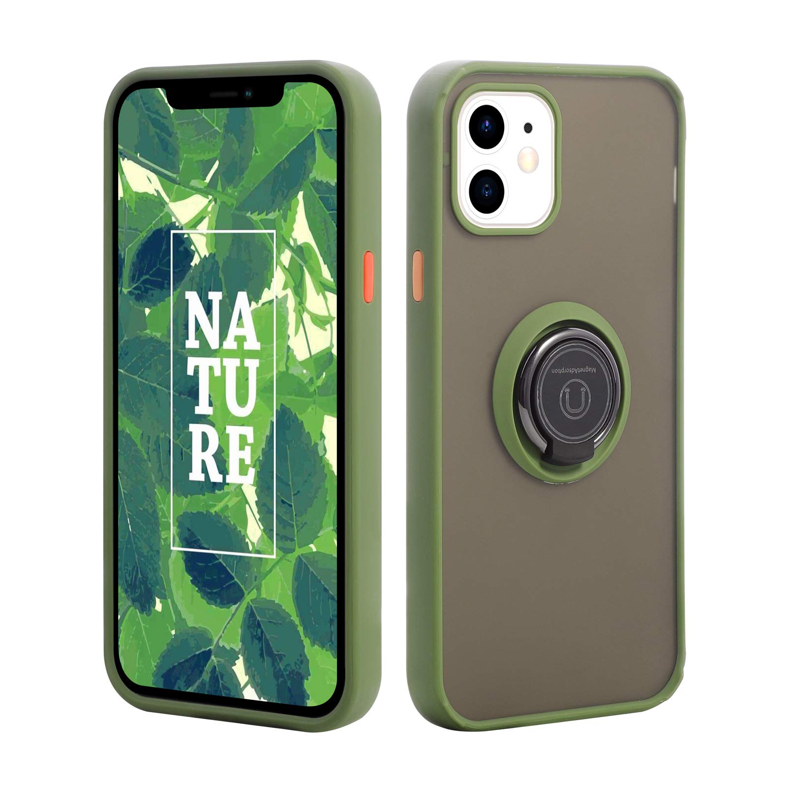 ICONFLANG Compatible with iPhone 12 Cases,360 Degree Rotating Ring Kickstand Translucent Case Shockproof Impact Protection,Support Magnetic Car Mount Holder (Green)