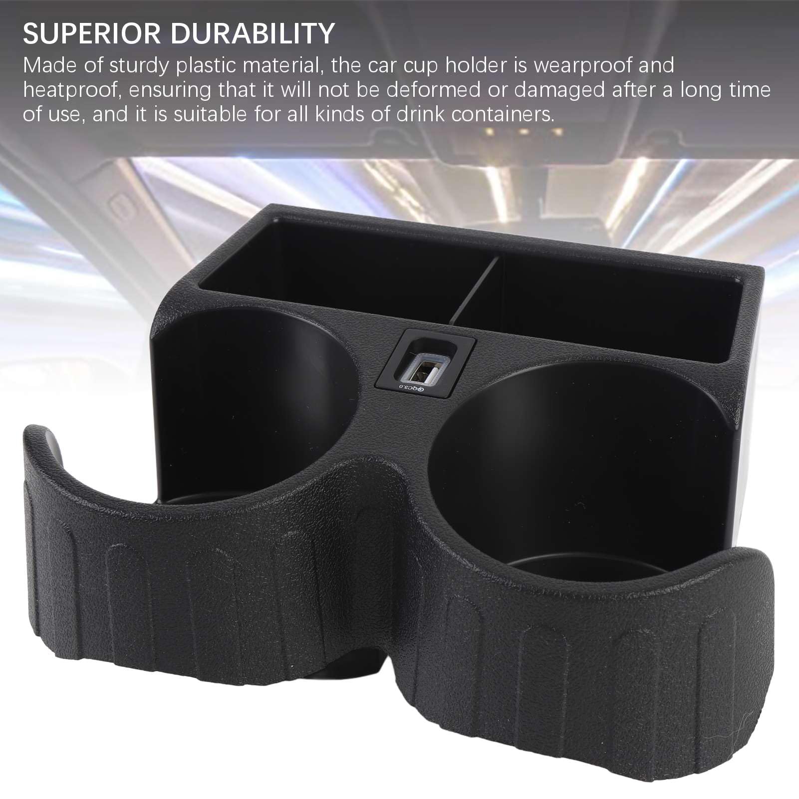 Uchwyt do Kubka Samochodowego Port USB FYE727069 Plactopoodporne Tworzywa Sztuczne Wielofunkcyjne Napoje Samochodowe Konsola Podwójna Kubek Uchwyt do Dwóch Filiżanek Czarny