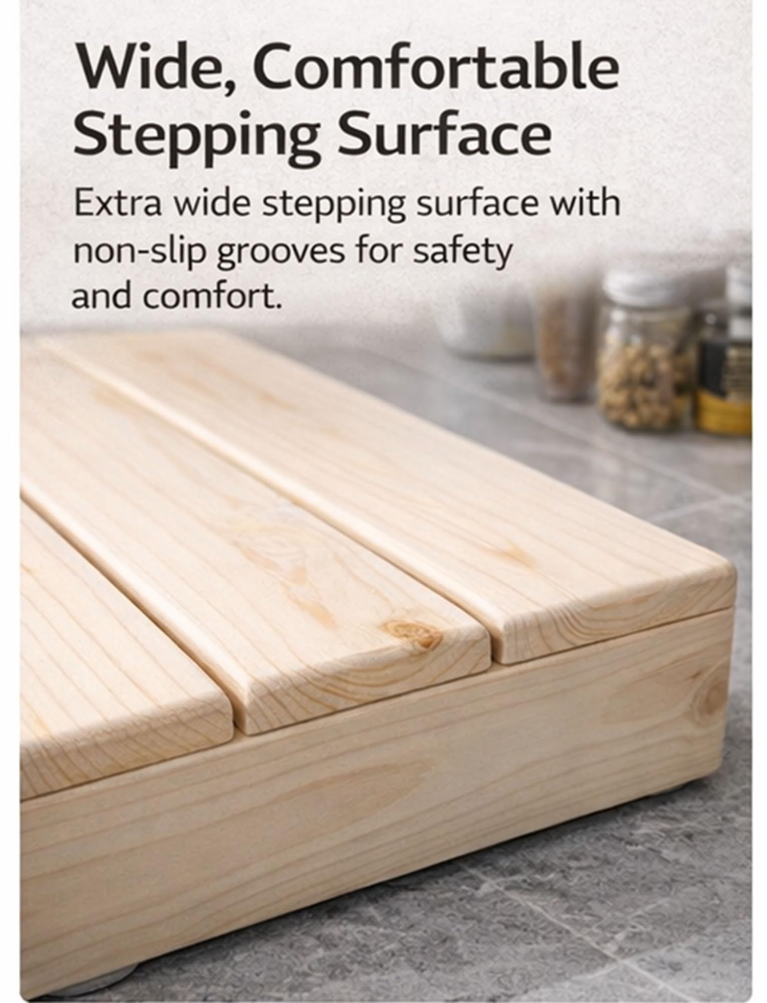 Taburete de madera resistente con almohadillas antideslizantes, escalones de madera de pino maciza para exteriores para adultos y personas mayores, resistente a la intemperie