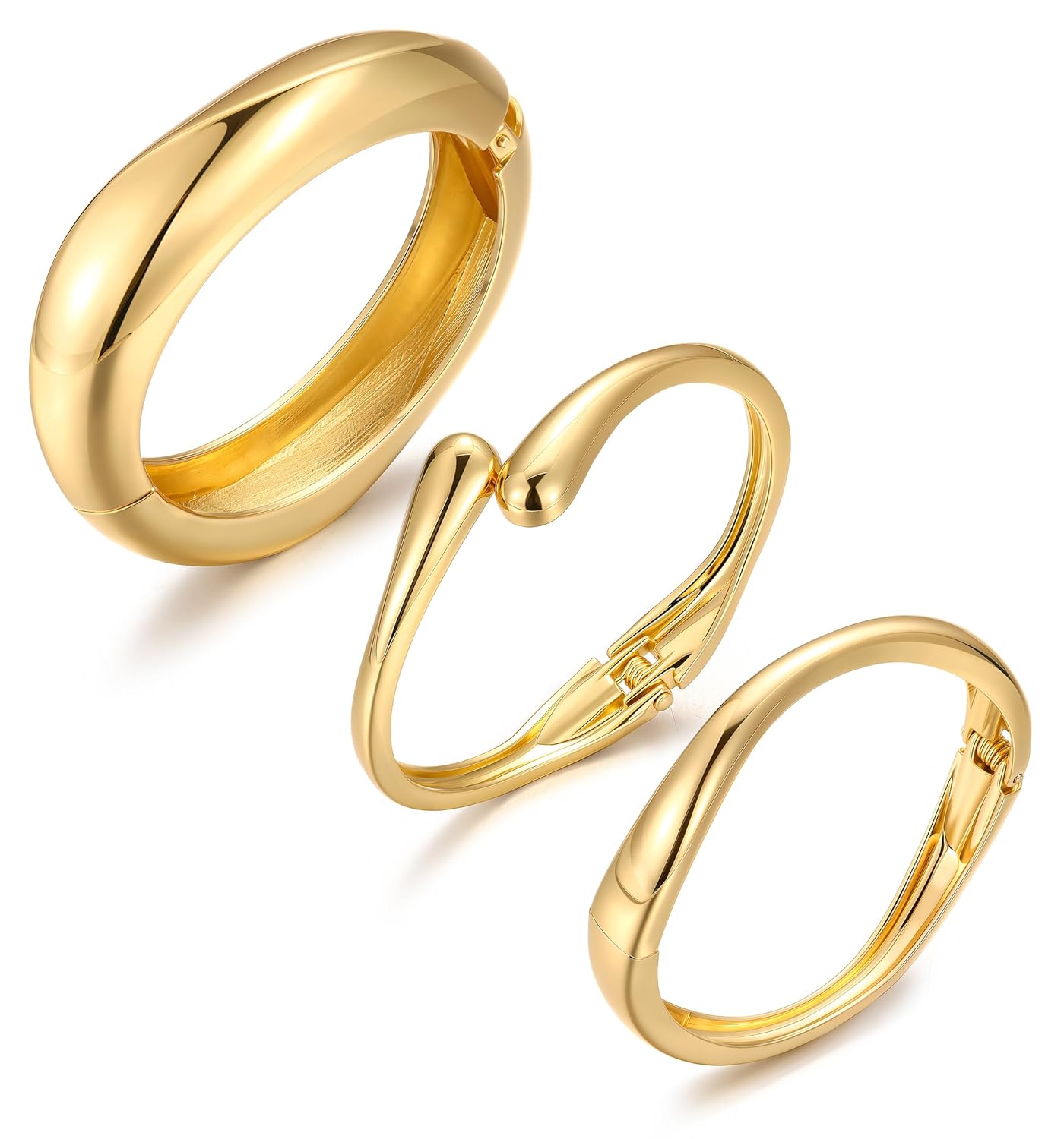 Chunky Gold Bangle Bracelets for Women Dainty 14k Gold Plated Big Stackable Bangles Set Trendy Statement Cuff Bracelet