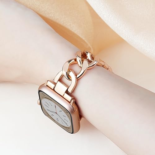 Miniatura 4 de Correa de metal compatible con Apple Watch Series 9, 8, SE, 7, 6, 5, 4, 3, 2, 1, Ultra 2, correas ajustables de cadena única para Apple Watch de