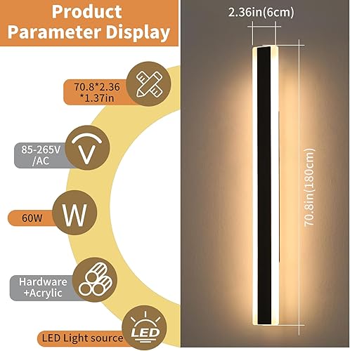 Miniatura 3 de Apliques de pared regulables para exteriores de 71 pulgadas con control remoto, modernos montados en la pared con 3 colores (3000 K4500 K6000 k),