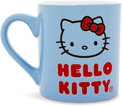 Hello Kitty Sanrio Logo Wax Resist Ceramic Mug | Coffee Cup For Tea, Espresso, Cocoa | Holds 14 Ounces