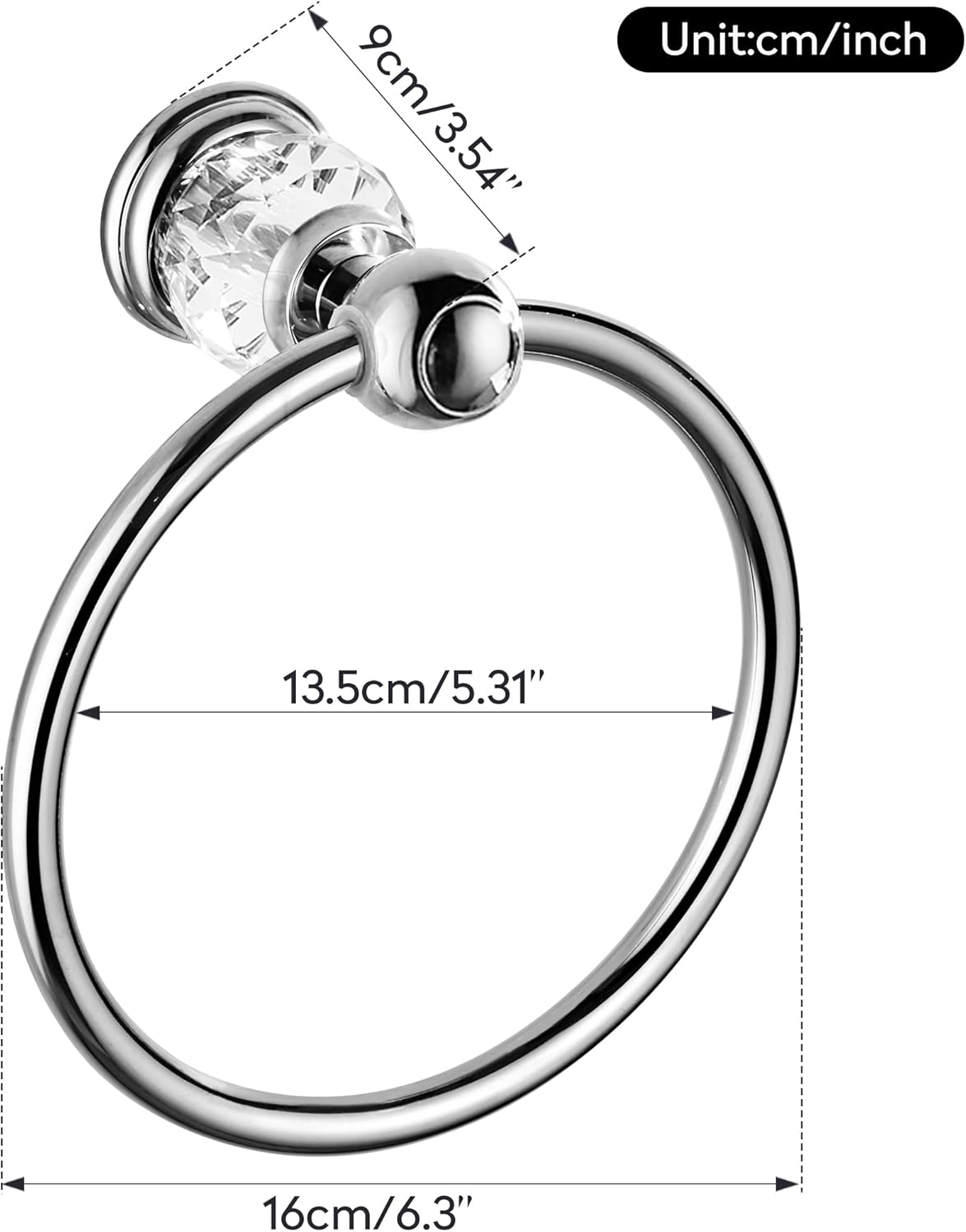 WINCASE Chrome Towel Ring, Bath Hand Towel Holder Crystal, Silver Towel Rack Wall Mounted