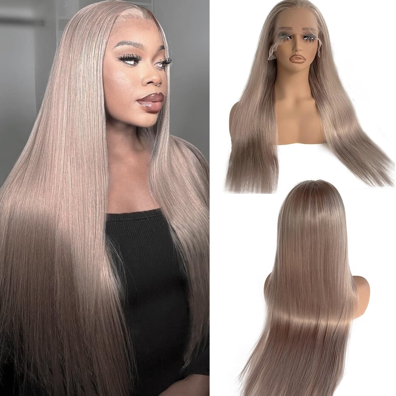 Ash Blonde Wig Human Hair 13x6 Lace Front Wig Pre Plucked 24 Inch Glueless Wig Colored Human Hair for Women 60 cm #Ash Blonde