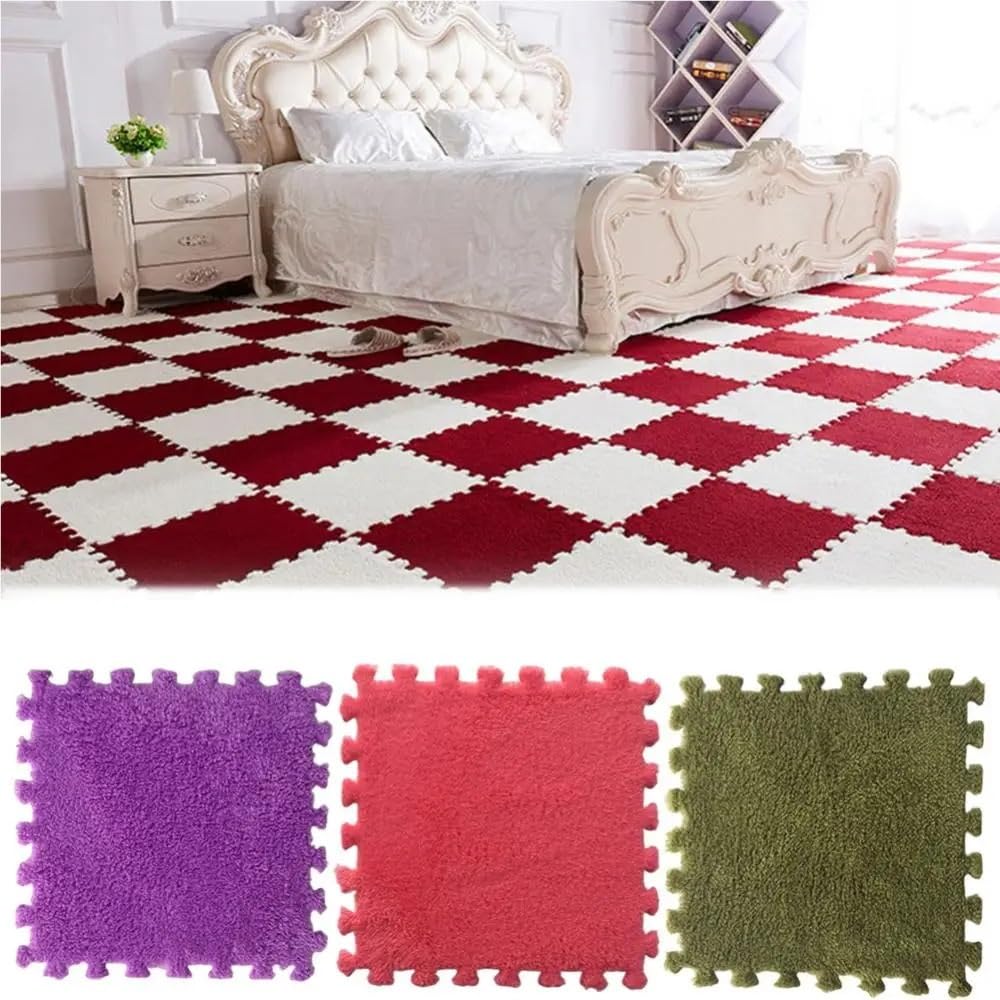 Dywan matowy 30 cm, dywan do pełzania, dywanik podłogowy Puzzle Pad, piankowe płytki dywanowe do salonu w domu sypialni(Red)