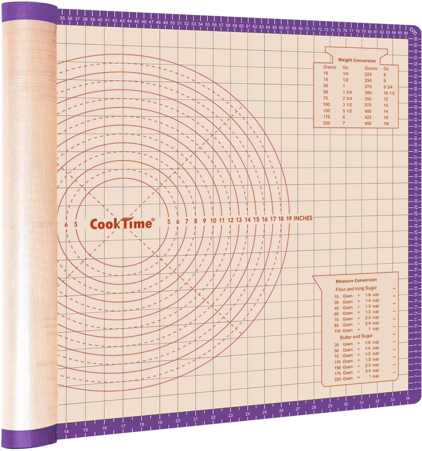 Silicone Pastry Mat 36 x 24 Inch - Purple, Rectangular, Non Slip, Dishwasher Safe