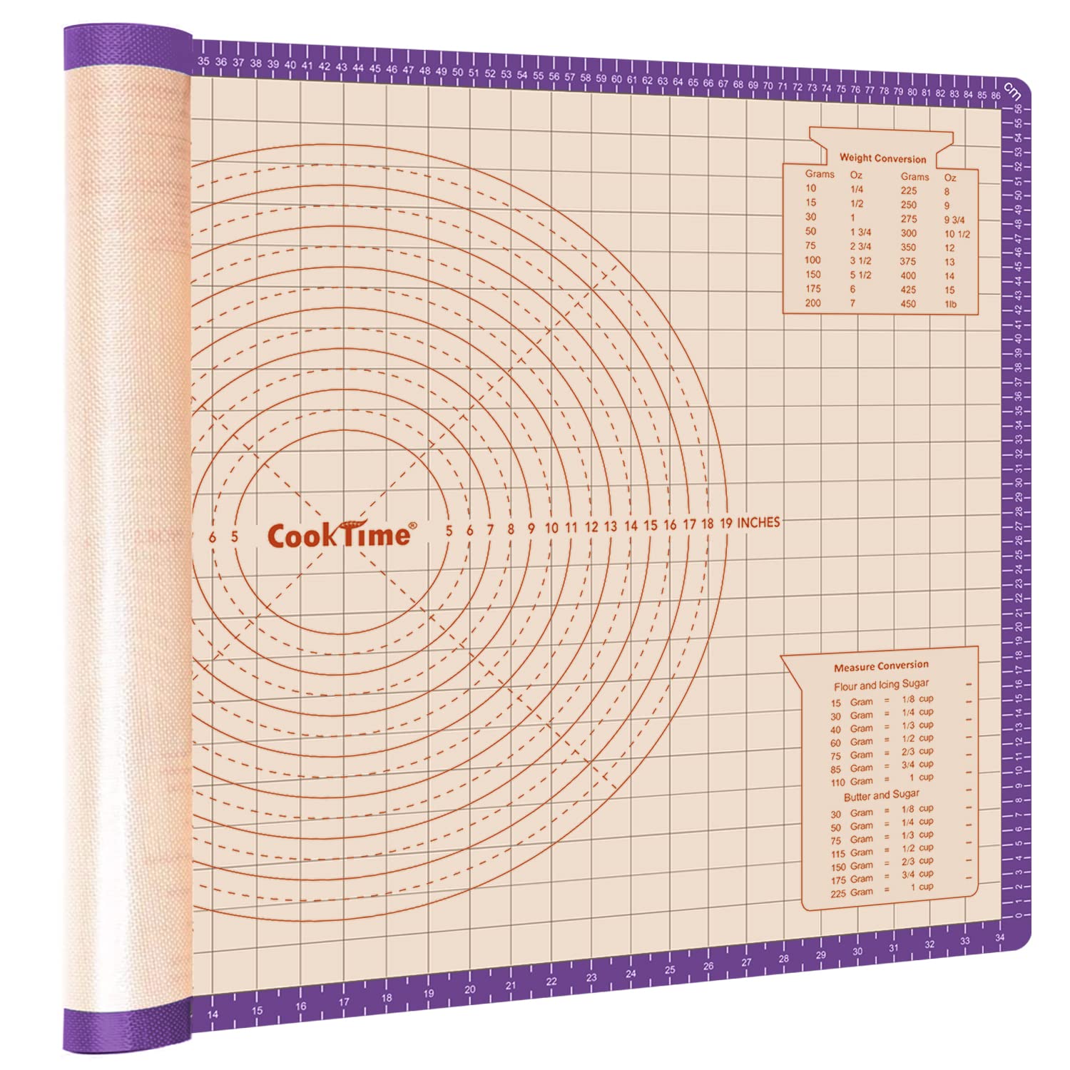 Silicone Pastry Mat 36 x 24 Inch - Larger Silicone Baking Pastry Mat for Rolling Dough,Non Slip Silicon Dough Sheet Mat with Measurement,Perfect for Making Pie,Pizza(Purple)