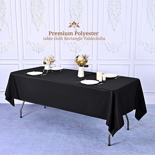 Miniatura 6 de Pesonlook Paquete de 10 manteles rectangulares de 60 x 126 pulgadas, manteles de poliéster negro para mesas rectangulares de 8 pies, manteles de