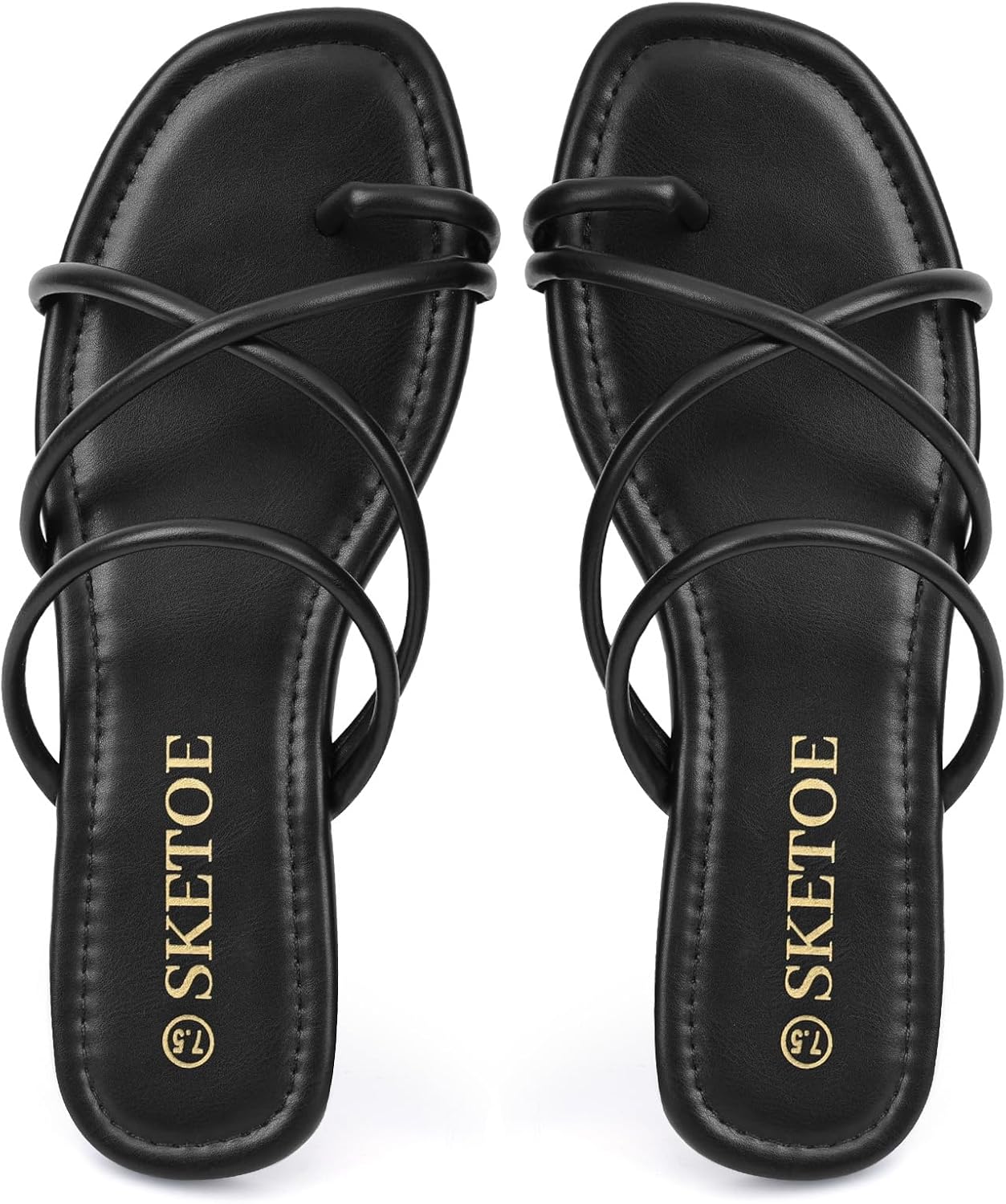 Strappy Sandals for Women Square Open Toe Flip Flops Comfortable Flat Sandals Toe Ring Thong Sandals for women, Black - Image 4