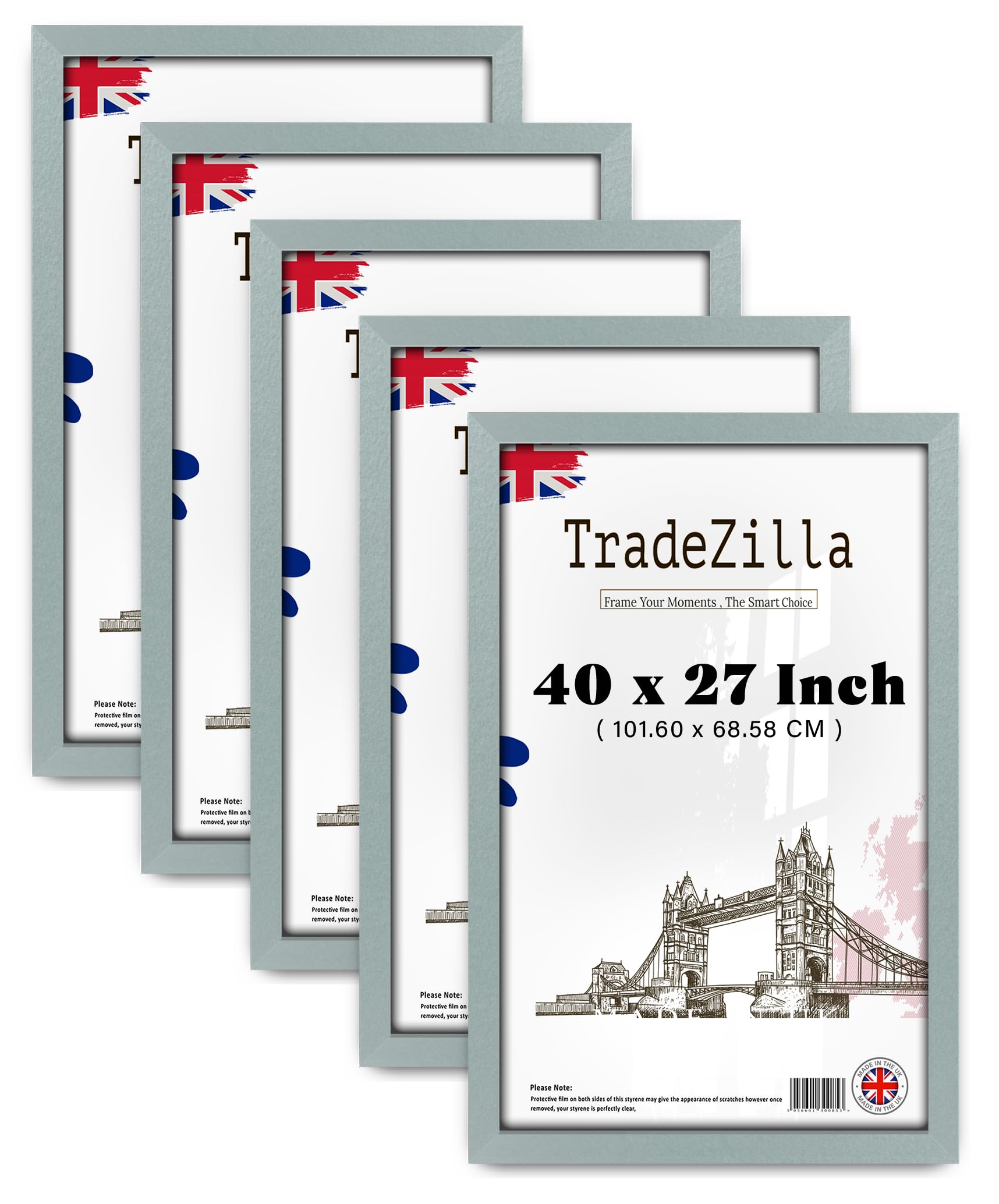 TradeZilla ® pack of 5 Large Silver Picture Frame (101.60 x 68.58 CM) Photo Frame 40 x 27 for Wall Poster from The Range 1016 x 685.8 mm [ Silver ]