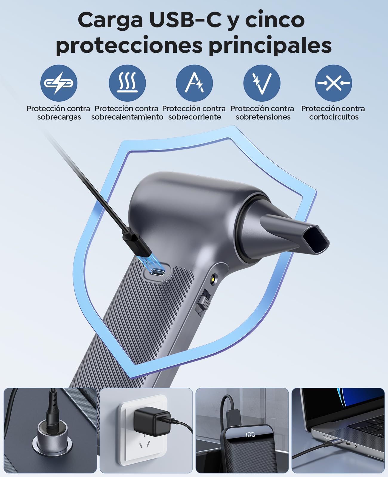Plumero de aire comprimido 350000RPM plumero de aire eléctrico con luz recargable sin escobillas motor personalizado ventilador de aire de 100 niveles para teclado, electrónica, limpieza de