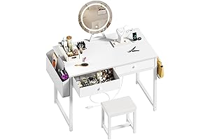Vanity Desk Set with Mirror, Lights, Fabric Drawers and Makeup Chair