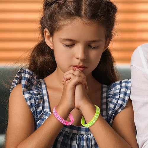 Miniatura 5 de 100 pulseras de silicona con texto en inglés "Jesus Loves You", pulseras de la Biblia, religiosas, motivacionales, cristianas para regalos de