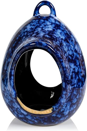 Byer of Maine Comedero para pájaros para exteriores, fácil de rellenar, gres porcelánico de alta cocción con esmalte brillante, 2 libras, azul