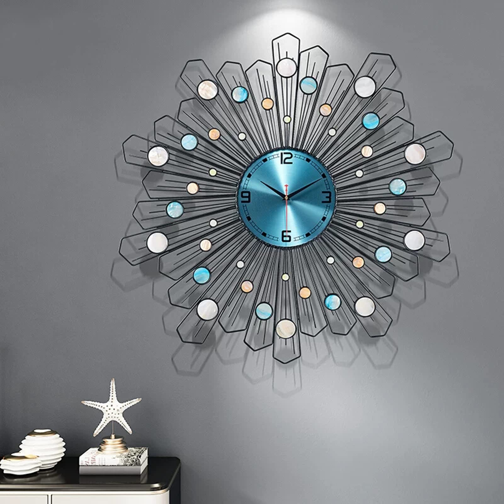 MYUYEE Living Room Ative Large Modern Metal Round Clocks 60x60cm Silent Non-Ticking Quartz Clock for Bedroom Dining Room Office,B,C (C)