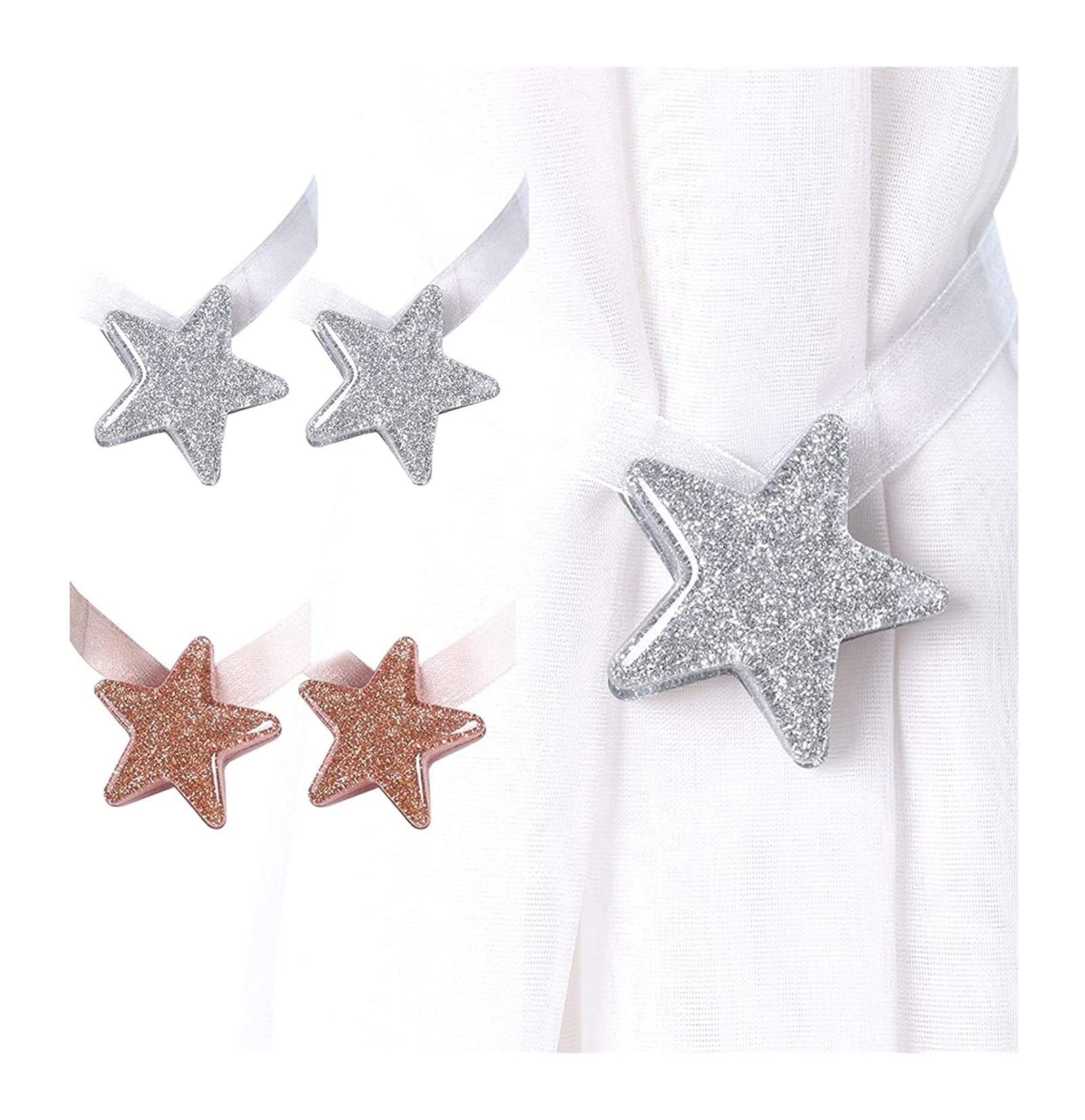 Embrasses de rideaux, boucle de rideau magnétique en acrylique de style étoile 4PCS, pas besoin d'installer des sangles de rideau pour les textiles de maison, décoration de la maison (couleur : rose