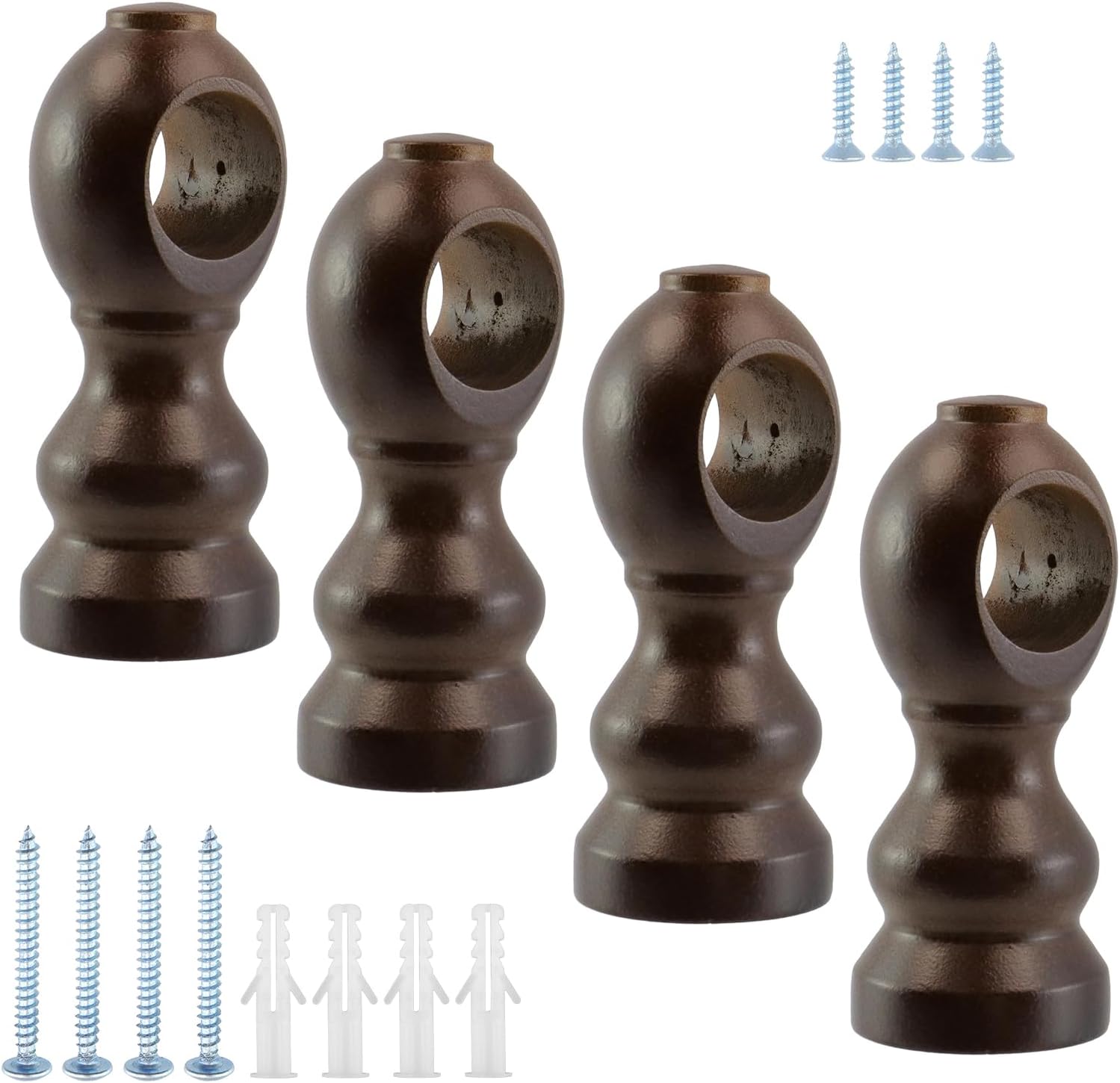 Antrader Wood Rod Holder,Curtain Brackets for 1" Pole,Tawny,4Pcs