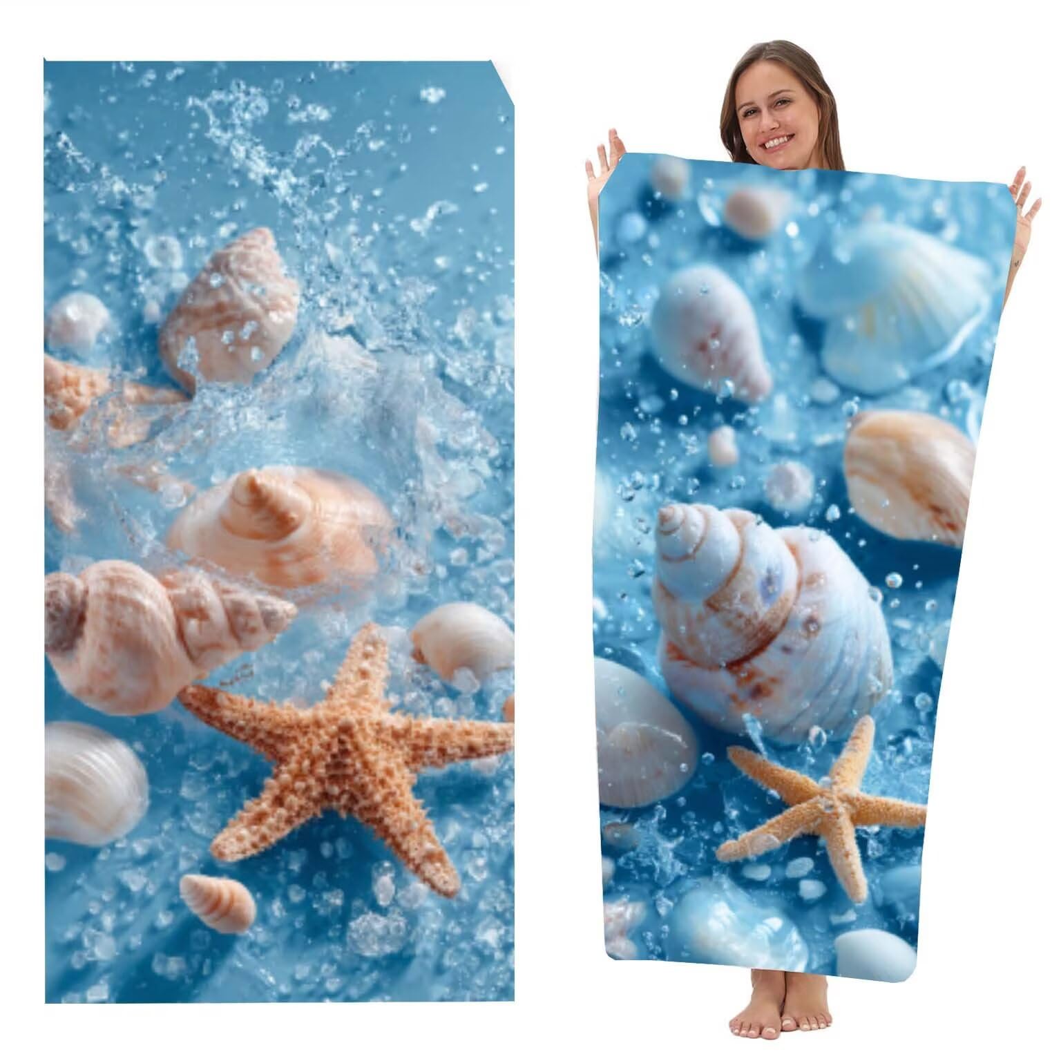 Toalla Playa grande XXL 220x100 cm, Toalla Microfibra de Secado RáPido, Absorbente, Ultrasuave y Compacta, Toalla BañO Sin Arena, Manta de Playa Mujer Baño, Pack de 2 (Caracol Estrella De Mar) z-1170