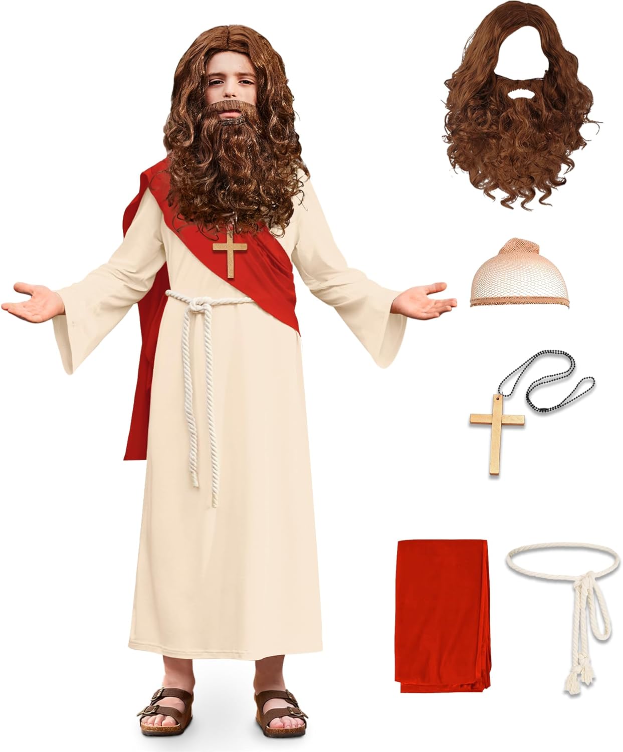 BesserBay Kids 7 Pieces Jesus Costume Religious Biblical Saint Outfit Set 6-14 Years