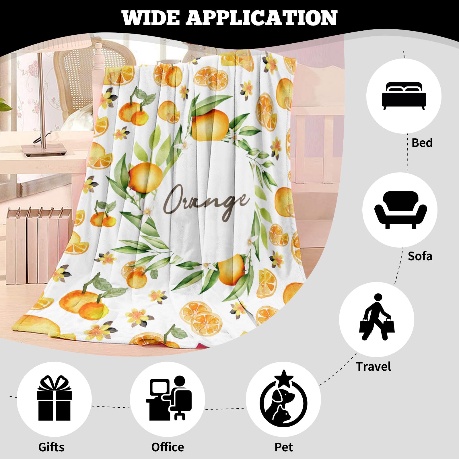 TUTUXMA Orange Fruit Throw Blanket, Soft Cozy Floral Orange Blanket for Girls 130x150cm - Image 3