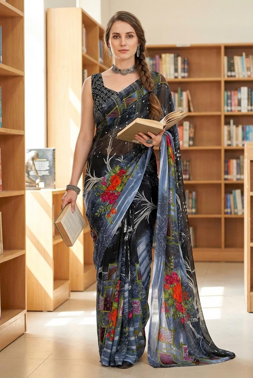 anand sarees Women's Printed Georgette Saree With Unstitched Blouse piece-picture-13