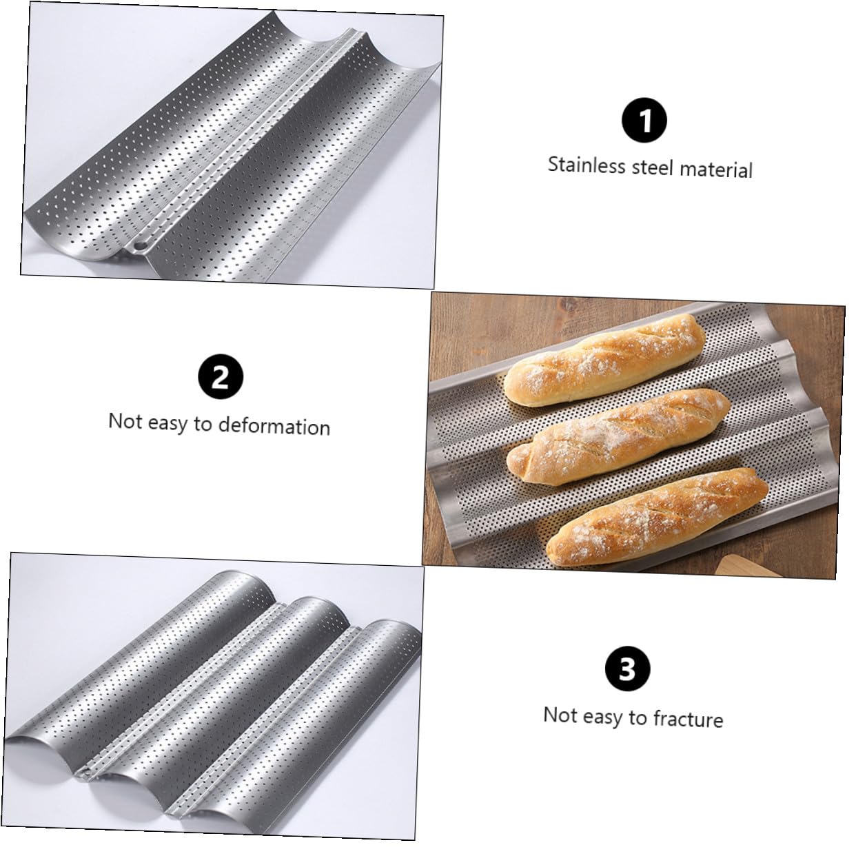 2 Moldes Ondulados para Baguette de Acero Inoxidable Antiadherente, Bandeja de Horno para Hacer Pan, Fácil de Limpiar (2 Piezas)
