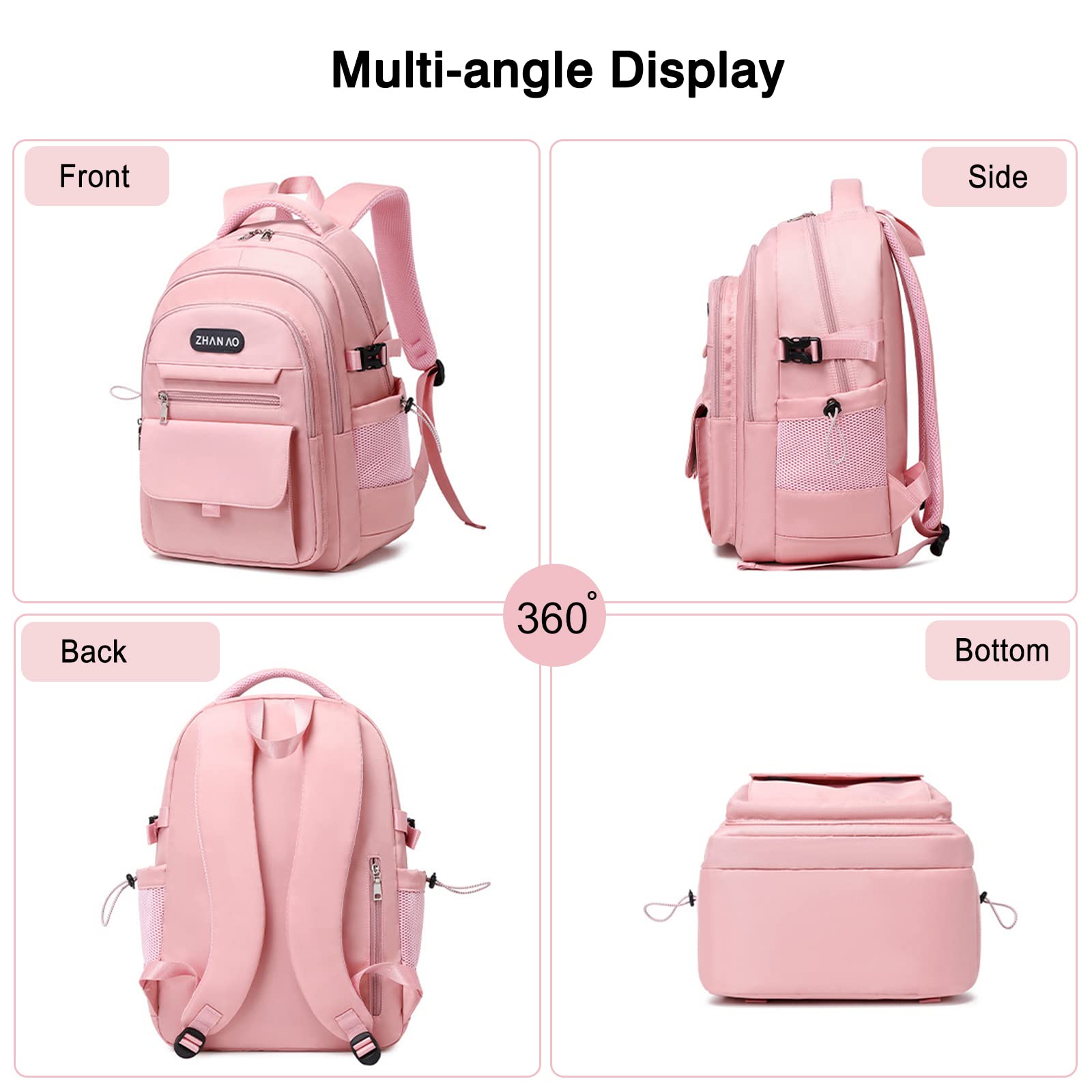 FANDARE Zaino Casual Zaino Scuola Studenti Zainetti Ragazza Zaini Scuola Cartella Ragazzo Borsa da scuola Zainetto Borse a Zaino Zainetti Scuola per All'aperto Viaggio Camping Daypacks Bianco
