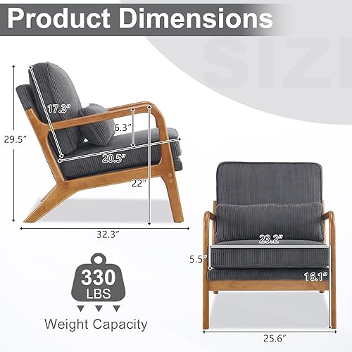 Miniatura 88 de Karl home Silla decorativa moderna de mediados de siglo con almohada, silla tapizada de tela bronceadora, con brazo de salón con marco de madera